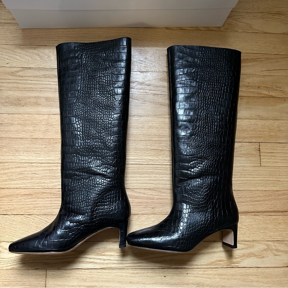 NEW Anine Bing Felicia Boots in Black Croc - Picture 6 of 15